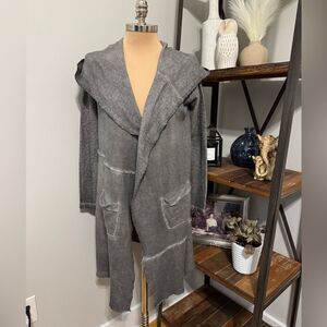 Pete&Greta Johnny Was Gray Draped Open Front Cardigan Hood Size XSmall
